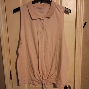 Sleeveless Polo Tie-Hem Top - Pale Pink
